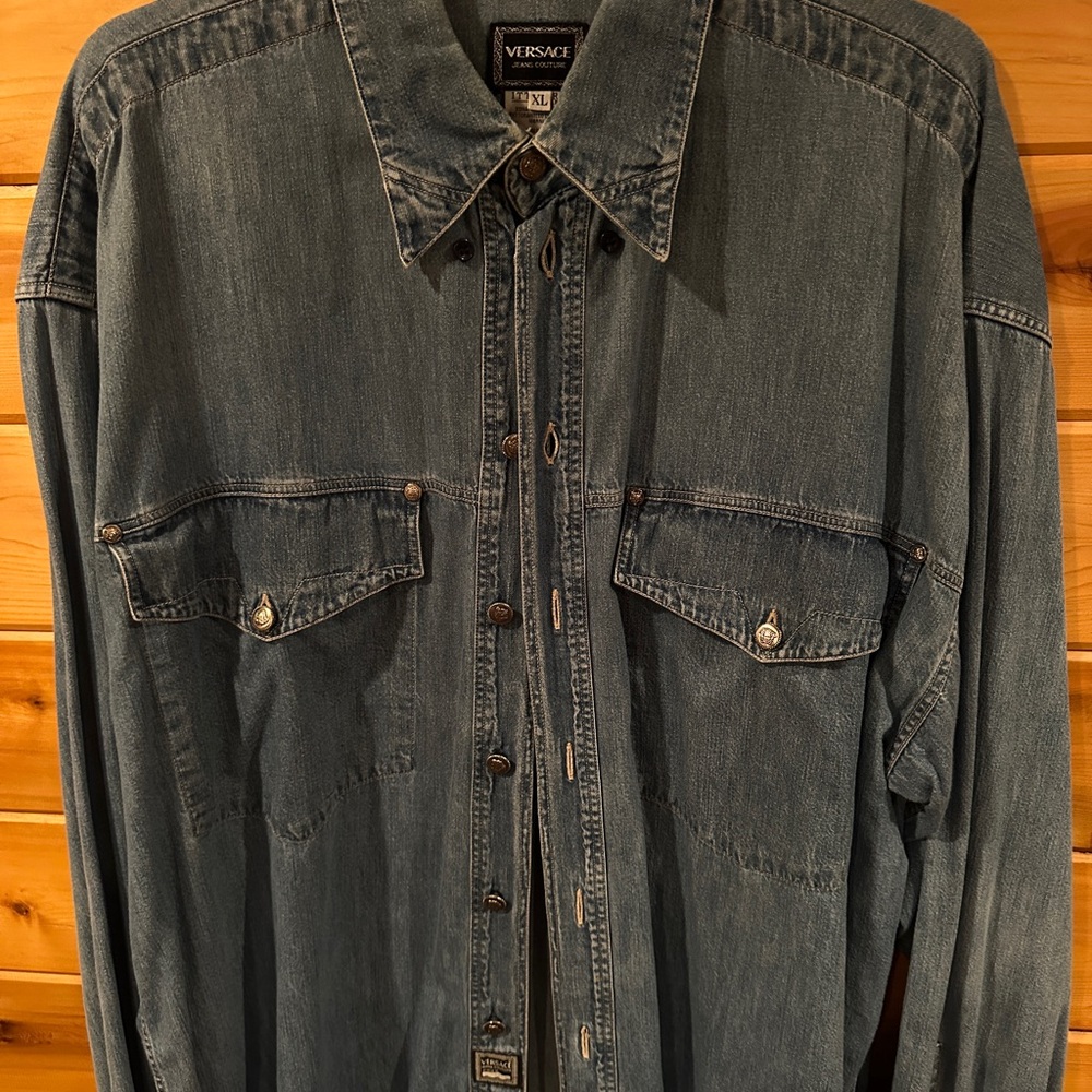 Versace Classic Western Denim. Signature Metal Buttons. Button down collar